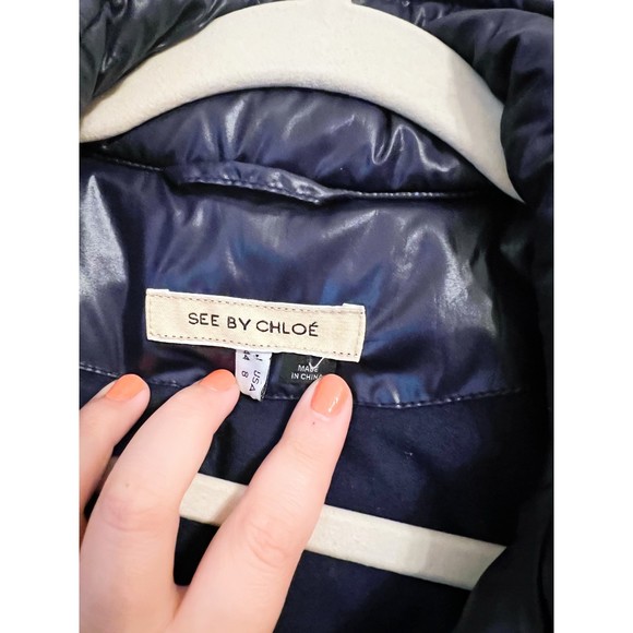 SEE BY CHLOÉ Navy Sleeveless Down Jacket Puff Vest Elastic Waist Size 8 - Picture 10 of 12